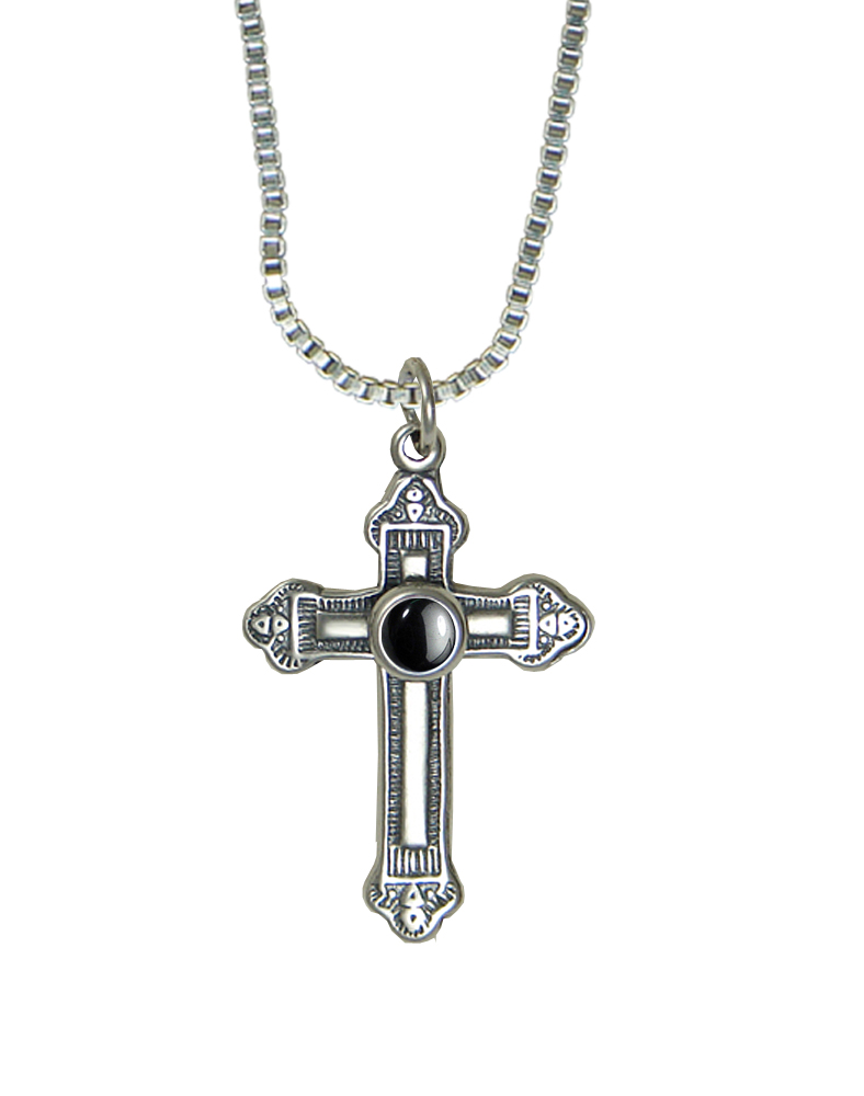 Sterling Silver Small Medieval Cross Pendant With Hematite
